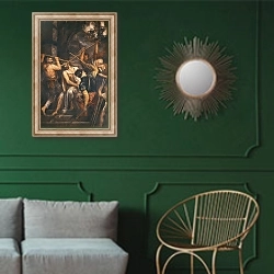 «Christ Crowned with Thorns» в интерьере классической гостиной с зеленой стеной над диваном