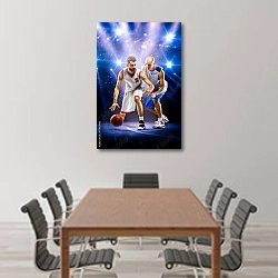 «Баскетбол под прожекторами» в интерьере конференц-зала над столом для переговоров