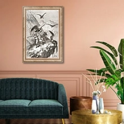 «Édouard François André and companion being attacked by condors near Calacali» в интерьере классической гостиной над диваном