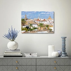 «Испания, Севилья. Центральная часть» в интерьере современной гостиной с голубыми деталями