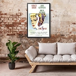 «Poster - Swan» в интерьере гостиной в стиле лофт над диваном