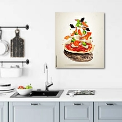 «Летающая пицца с морепродуктами» в интерьере кухни над мойкой