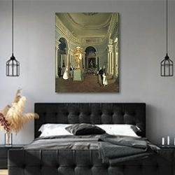 «Овальный зал Старого Эрмитажа» в интерьере современной спальни с черной кроватью