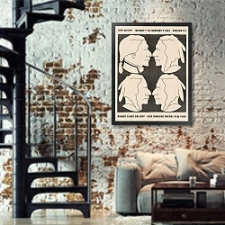«John Wesley» в интерьере двухярусной гостиной в стиле лофт с кирпичной стеной
