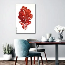 «Красный отпечаток дубового листа» в интерьере современной кухни над обеденным столом