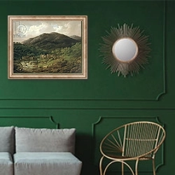 «Backbarrow Cotton Mill» в интерьере классической гостиной с зеленой стеной над диваном