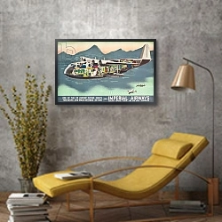 «Advertising poster for the 'Flying Boats' of Imperial Airways, 1937» в интерьере в стиле лофт с желтым креслом
