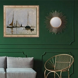 «Quiet Harbor, Holland» в интерьере классической гостиной с зеленой стеной над диваном
