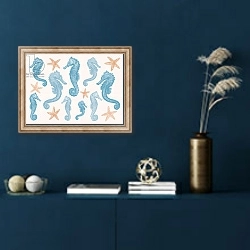 «Seahorses and Starfish, 2017,» в интерьере в классическом стиле в синих тонах