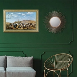 «The Pardon of Sainte-Anne-La-Palud, Brittany, 1858» в интерьере классической гостиной с зеленой стеной над диваном
