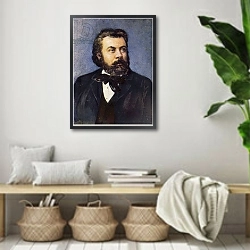 «Portrait of Modest Mussorgsky 1» в интерьере комнаты в стиле ретро с плетеными корзинами