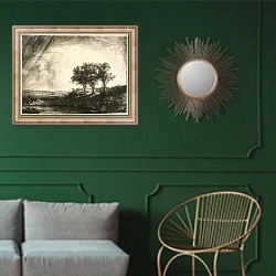 «23.K5-292 The Three Trees» в интерьере классической гостиной с зеленой стеной над диваном