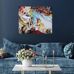 «Бой быков, коррида» в интерьере современной гостиной в синем цвете