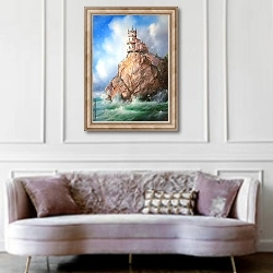 «Замок Ласточкино гнездо на скале» в интерьере гостиной в классическом стиле над диваном