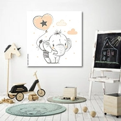 «Симпатичные слоненок с воздушный шар» в интерьере детской комнаты для мальчика с самокатом