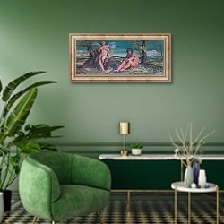 «Марсий и Олимп» в интерьере гостиной в зеленых тонах