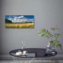 «Облака над Бородино» в интерьере современной гостиной в серых тонах