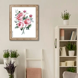 «Акварельный букет из розовых роз» в интерьере комнаты в стиле прованс с цветами лаванды