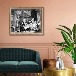 «A Harlot's Progress, plate II, Quarrels with her Jew Protector» в интерьере классической гостиной над диваном