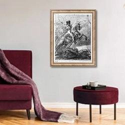 «Officer of the Hussars on horseback» в интерьере гостиной в бордовых тонах
