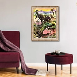 «Corythosaurus» в интерьере гостиной в бордовых тонах