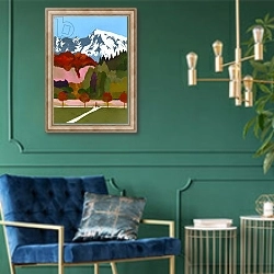 «Autumn leaves and snow mountains» в интерьере в классическом стиле с зеленой стеной