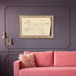 «A Cow» в интерьере гостиной с розовым диваном