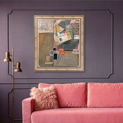 «YMCA Flag, Thank You, Ambleside, 1947» в интерьере гостиной с розовым диваном