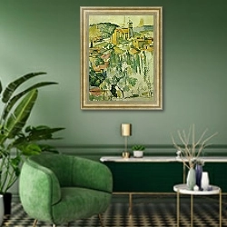 «Вид на Гарданну» в интерьере гостиной в зеленых тонах