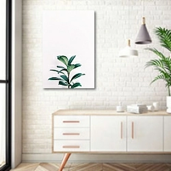 «Зеленое растение на белом» в интерьере комнаты в скандинавском стиле над тумбой