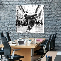 «Балерина на улице в Милане» в интерьере современного офиса с черной кирпичной стеной