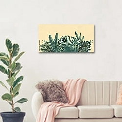 «Тропические листья джунглей» в интерьере современной светлой гостиной над диваном