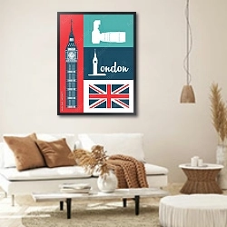 «Лондон, символы Англии 2» в интерьере светлой гостиной в стиле ретро