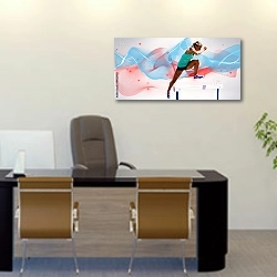 «Cпортсменка прыгает через барьер» в интерьере офиса над столом начальника