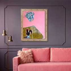 «Rooster and planes, 2016,» в интерьере гостиной с розовым диваном