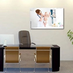 «Врач-педиатр и ребенок-пациент» в интерьере офиса над столом начальника