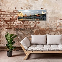 «Москва, Россия. Вид на Большой Москворецкий мост. Утро» в интерьере современной гостиной в стиле лофт