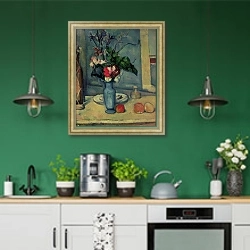 «The Blue Vase, 1889-90» в интерьере кухни с зелеными стенами