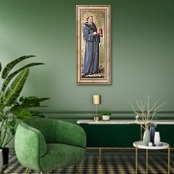 «Святой Энтони из Падуи» в интерьере гостиной в зеленых тонах