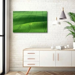«Чехия. Зеленые поля Моравии» в интерьере комнаты в скандинавском стиле над тумбой
