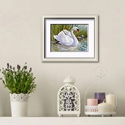 «British Birds - Mute Swan» в интерьере в стиле прованс с лавандой и свечами