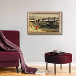 «The Footbridge» в интерьере гостиной в бордовых тонах