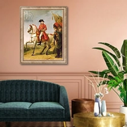 «Napoleon Bonaparte First Consul, Reviewing his Troops after the Battle of Marengo, 1802-03» в интерьере классической гостиной над диваном