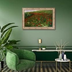 «The Poppy Field, 1896» в интерьере гостиной в зеленых тонах