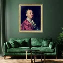«Denis Diderot 1773» в интерьере зеленой гостиной над диваном