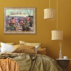«The Marketplace, 1988» в интерьере спальни  в этническом стиле в желтых тонах
