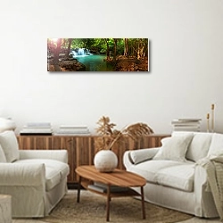 «Водопад в тропическом лесу 2» в интерьере современной светлой гостиной над комодом