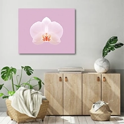 «Белая орхидея на нежно-розовом фоне» в интерьере современной комнаты над комодом