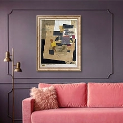 «Worden ist Collage by Kurt Schwitters 1922 Private Collection» в интерьере гостиной с розовым диваном