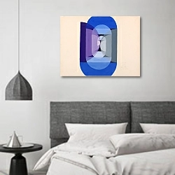 «Blue Gray Violet Wheel» в интерьере спальне в стиле минимализм над кроватью